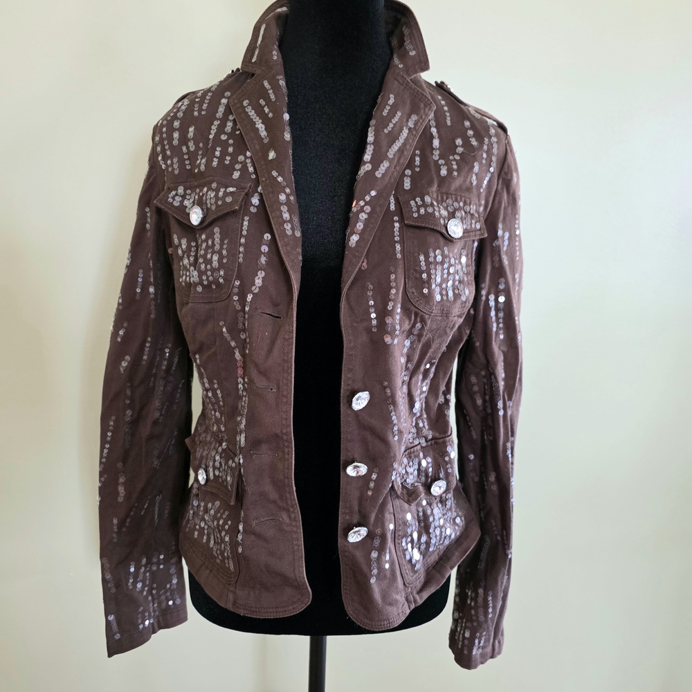Cache Chocolate Sequin Blazer - image 1